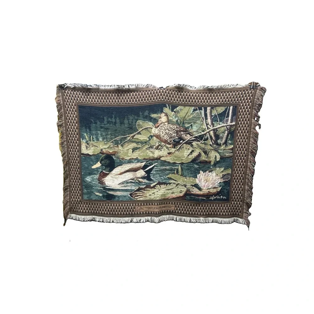 Vtg Ducks Unlimited Throw Blanket Wall Tapestry Mallard Ducks  66